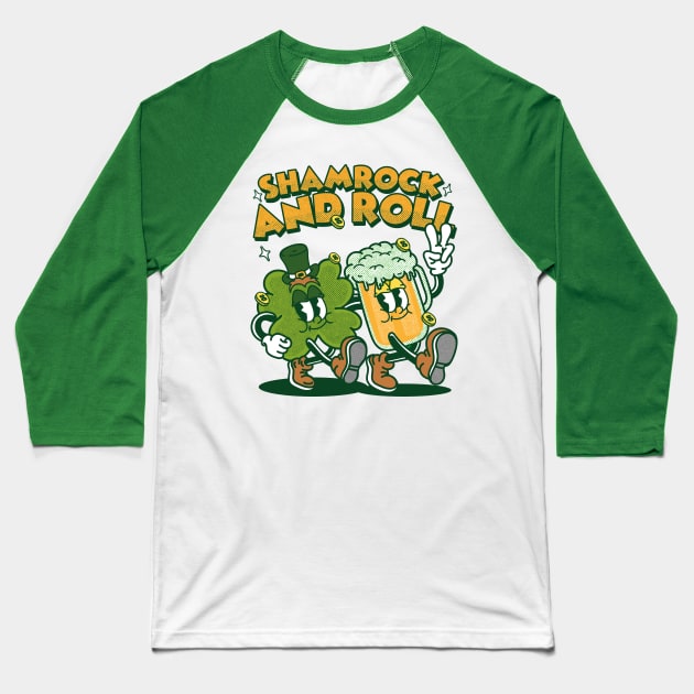 Shamrock and roll st patricks day retro cartoon Baseball T-Shirt by opippi